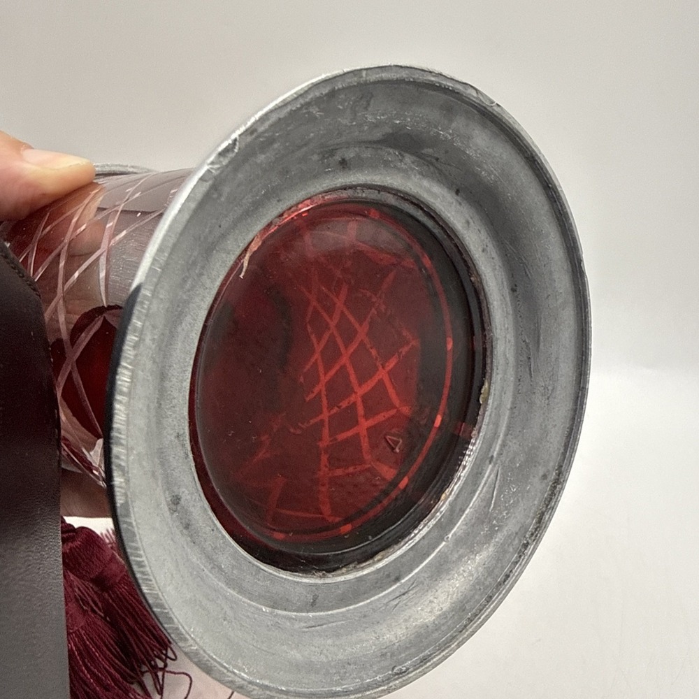 Vintage Hand Cut Crystal Candle Holder with Red Tassel Silver Top And Base - Picture 8 of 12